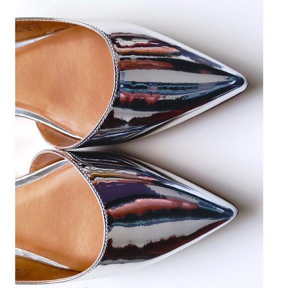 ALDO Sarine Ankle Strap Pointed Toe Flat In Metallic Silver Size 8.5 - Picture 8 of 16